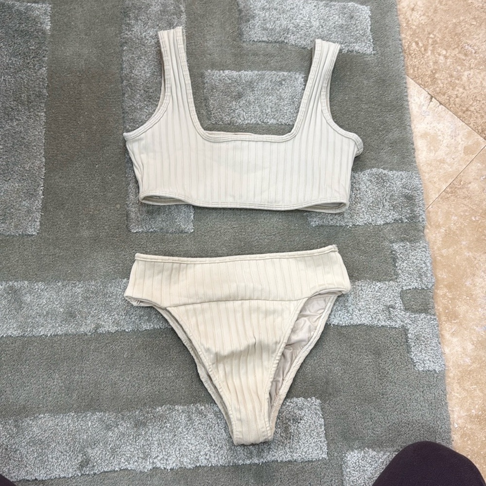 Beige wide rib montce swim bikini set